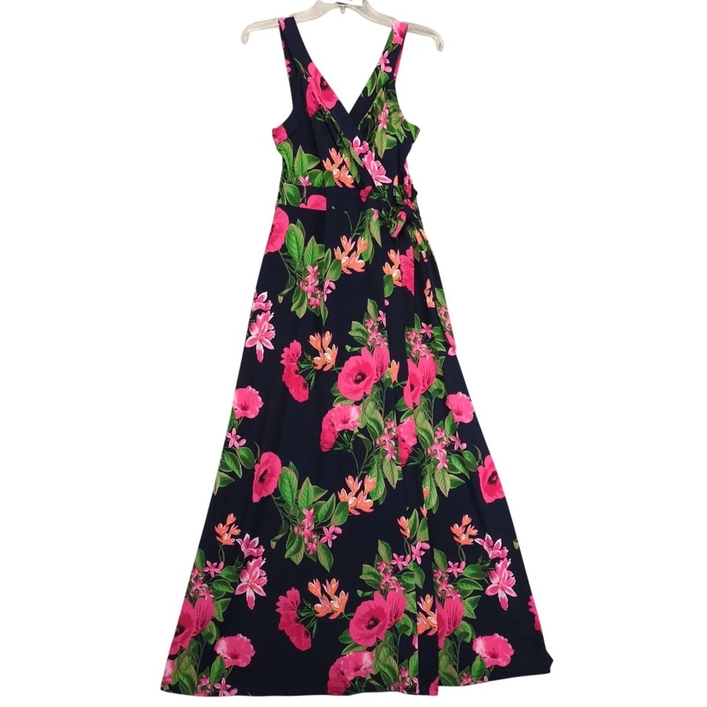 Market & Spruce Navy Floral Wrap Maxi Dress Sz M Petite High Waist Resort Boho